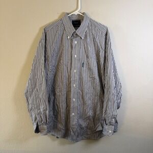 Faconnable Mens XL Blue Striped Cotton Button Down Shirt Long Sleeve RN125890